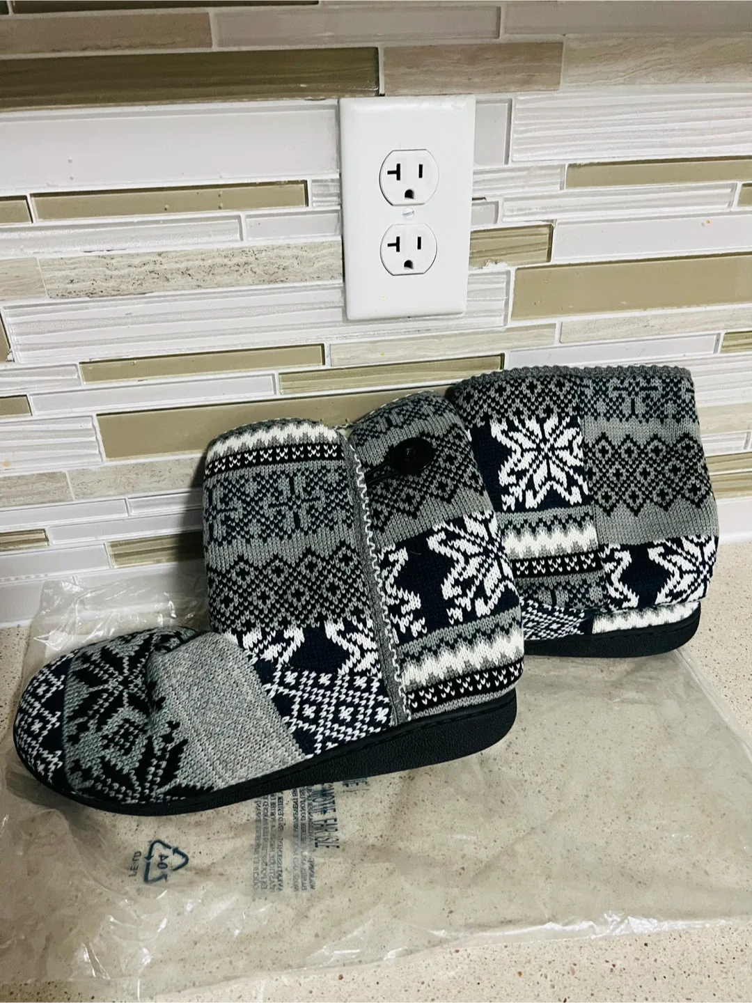 Slipper Booties - Grey & White Pattern