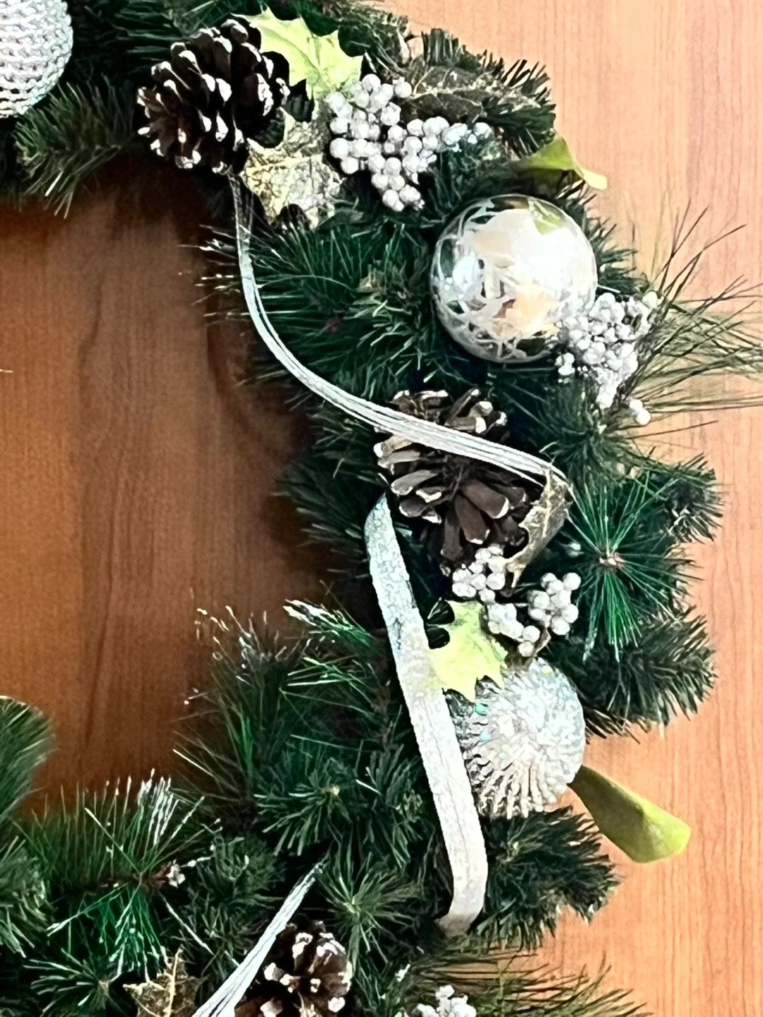 #Cleanout - Christmas Wreath with Silver Ornaments & Pinecones image indicator(3)