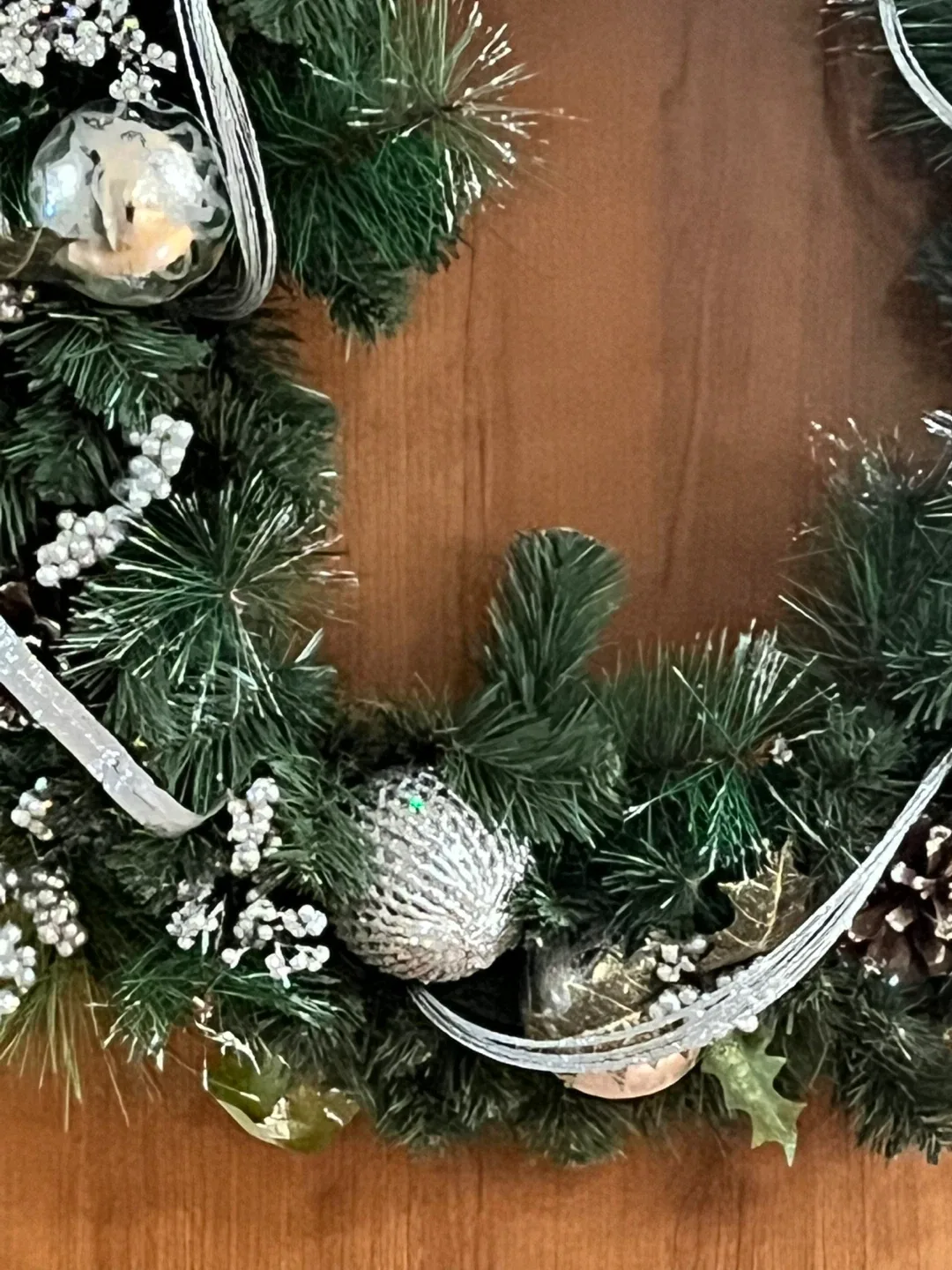 #Cleanout - Christmas Wreath with Silver Ornaments & Pinecones image indicator(2)