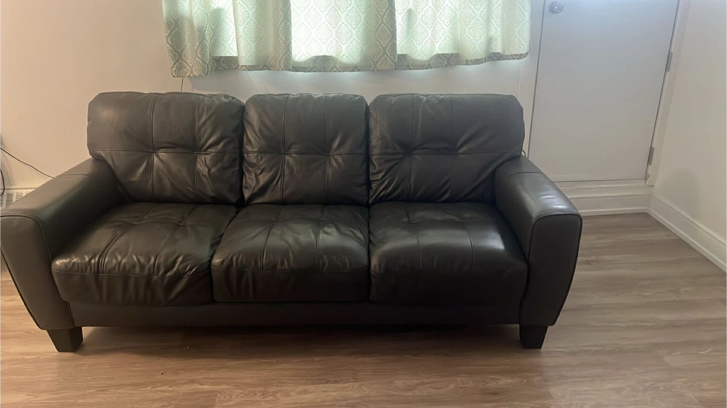 Leather 3-Seat Sofa - Black
