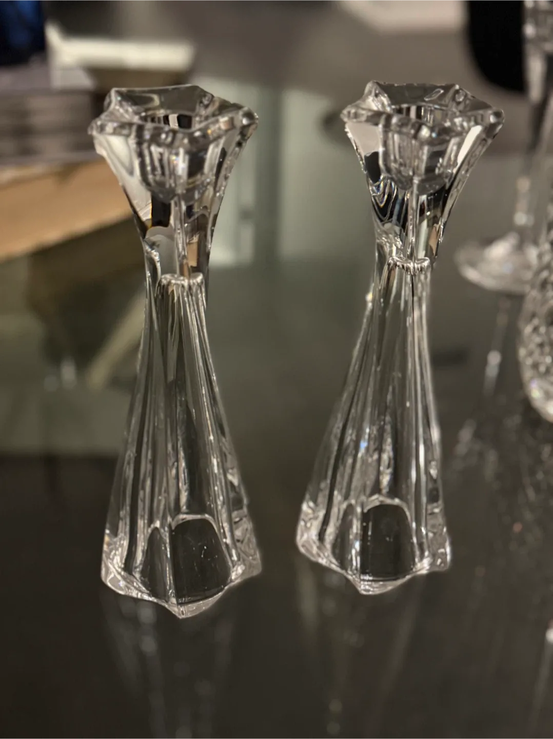 2 Elegant Crystal Candlestick Holders#cleanout