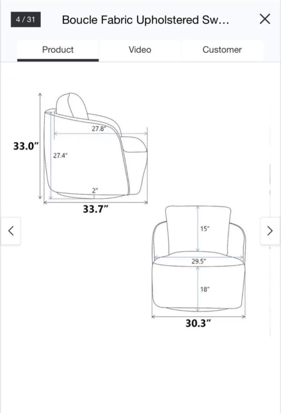 Boucle Fabric Upholstered Swivel Barrel Armchair - photo 5