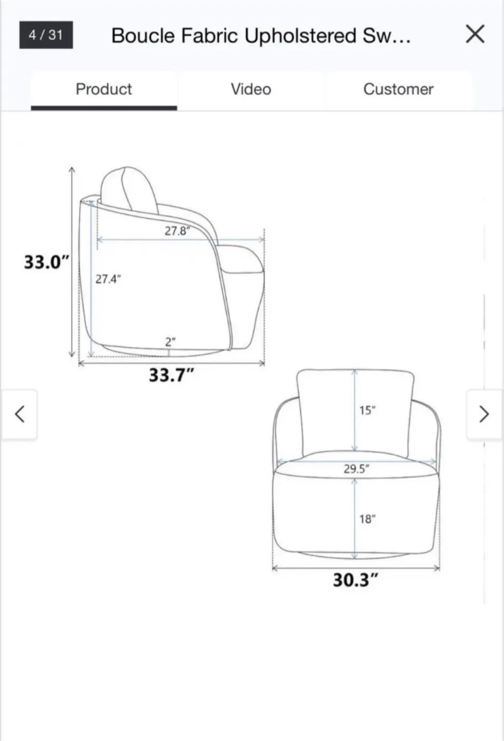 Boucle Fabric Upholstered Swivel Barrel Armchair image indicator(5)