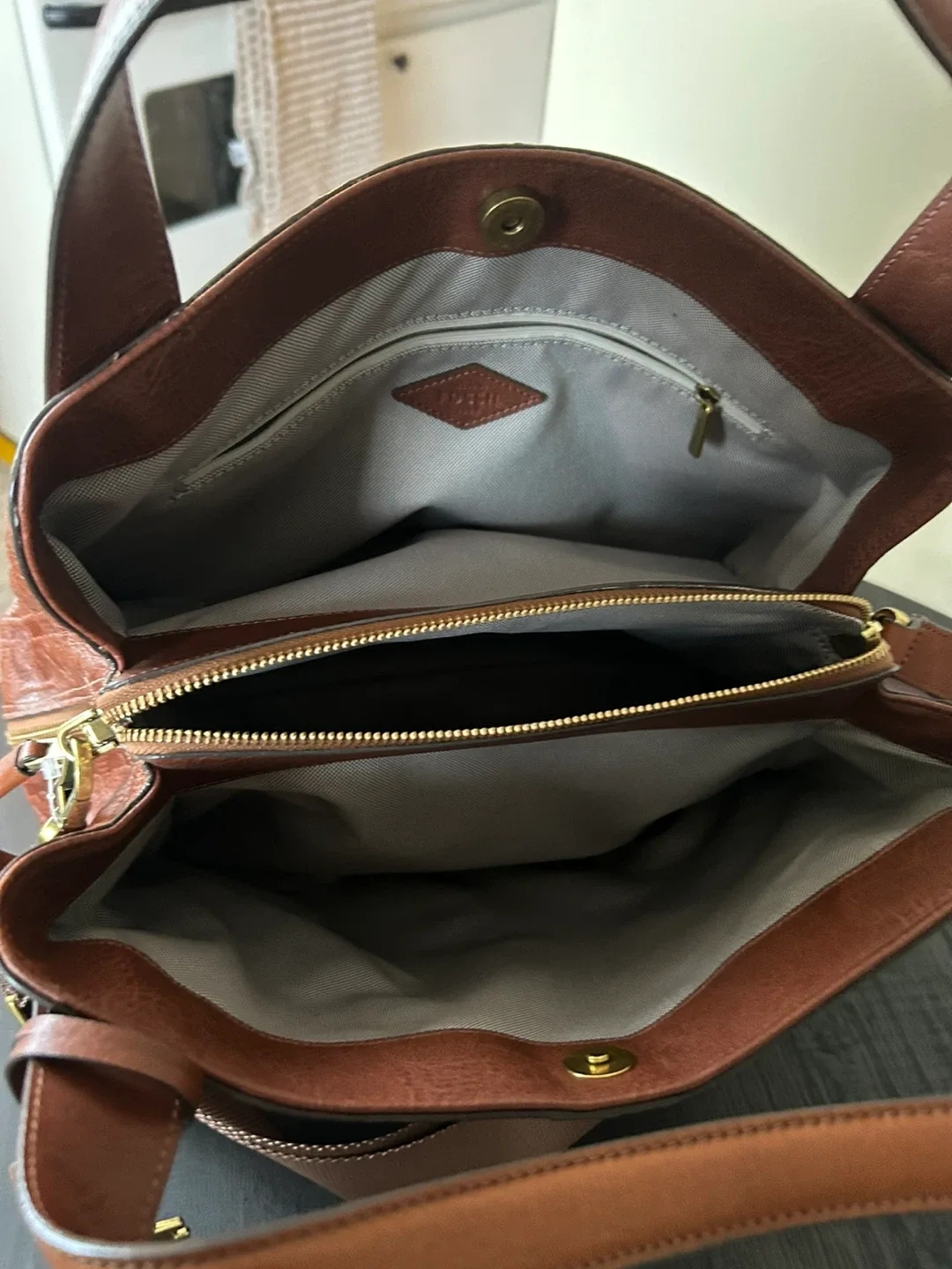 Fossil Brown Leather Embossed Satchel image indicator(3)