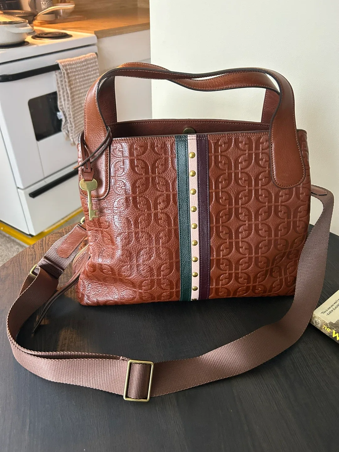 Fossil Brown Leather Embossed Satchel