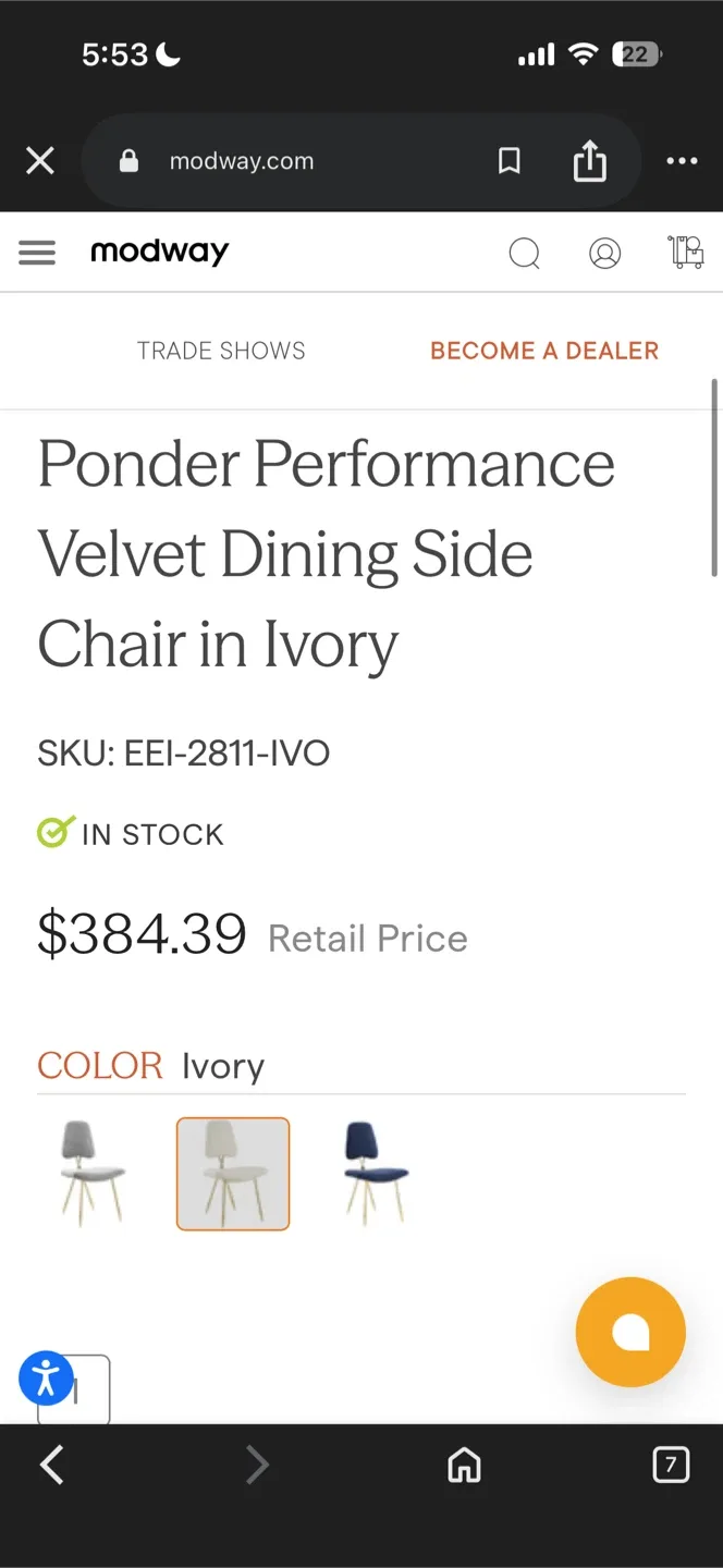 Modway Ponder Ivory Velvet Dining Side Chair and a free table
