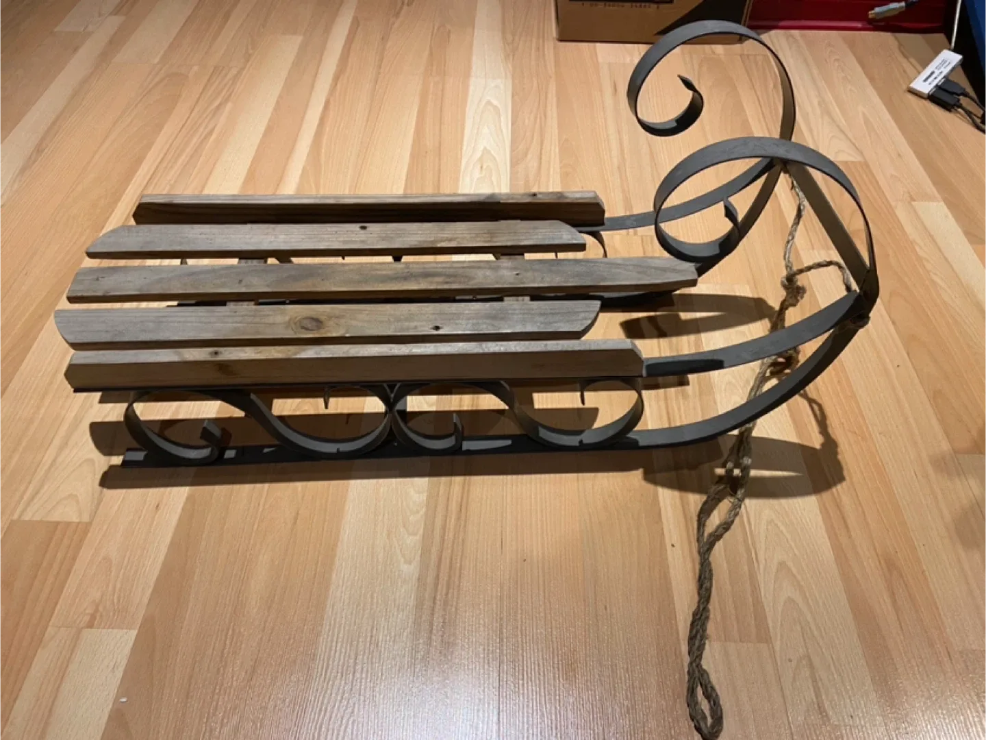 Vintage Wooden Sled with Metal Frame