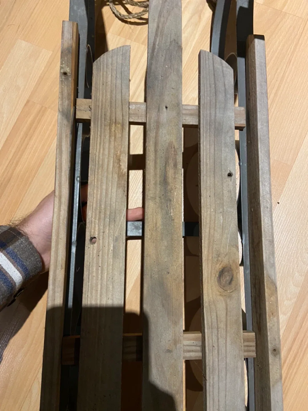 Vintage Wooden Sled with Metal Frame image indicator(9)