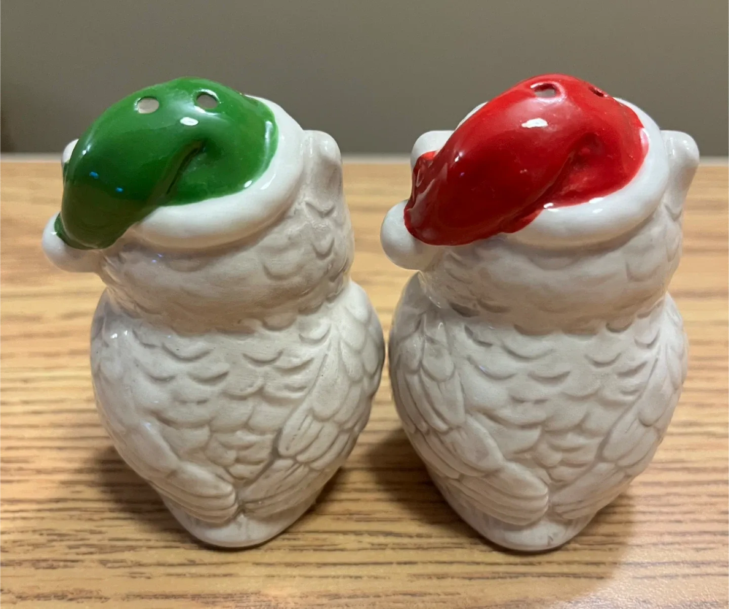 #Cleanout - Owl Salt & Pepper Shakers - Red & Green Hats image indicator(3)