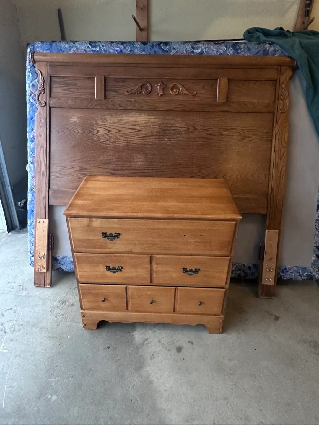 Wood Headboard & Dresser Set