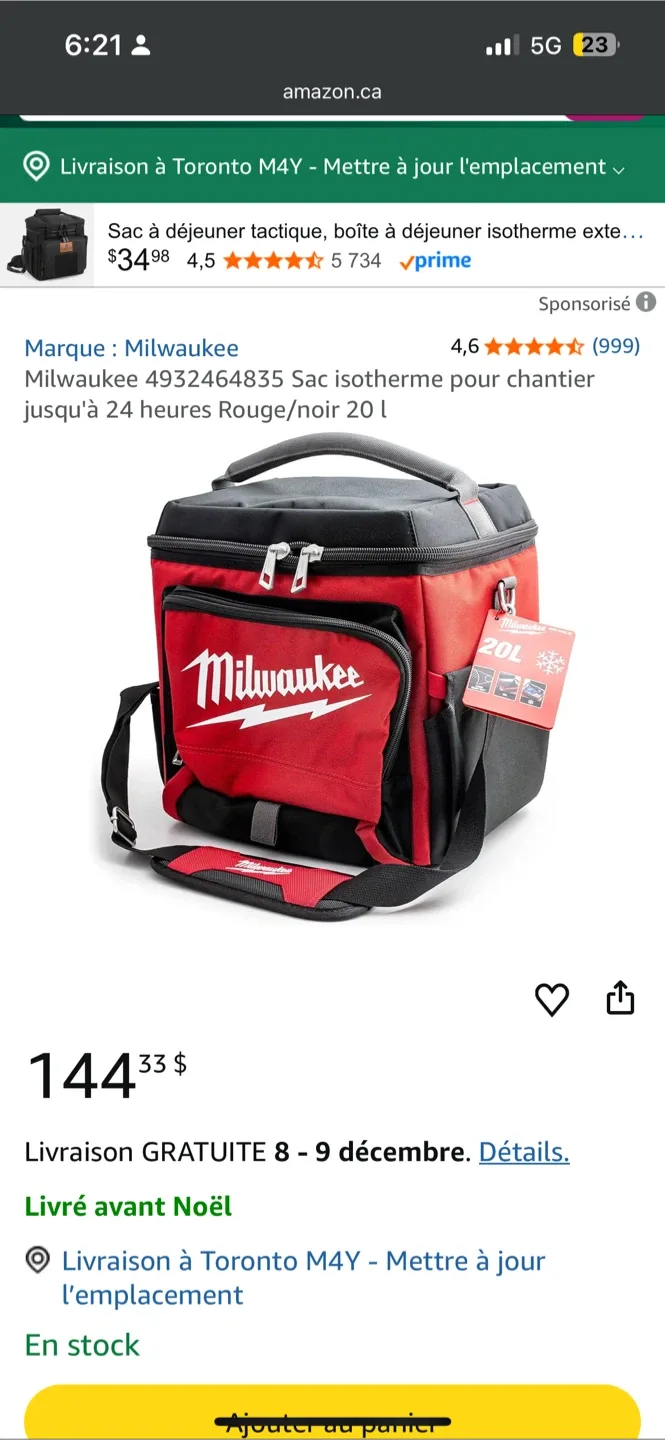 Milwaukee 20L Lunch Box Cooler + Water Bottle