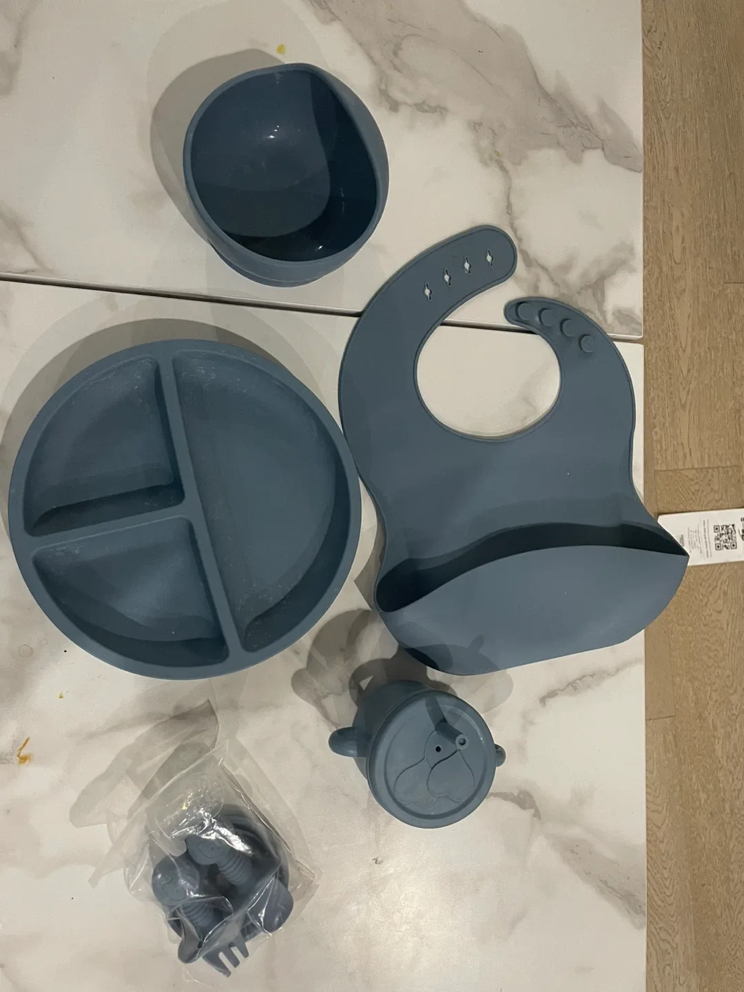Blue Silicone Baby Feeding Set - New