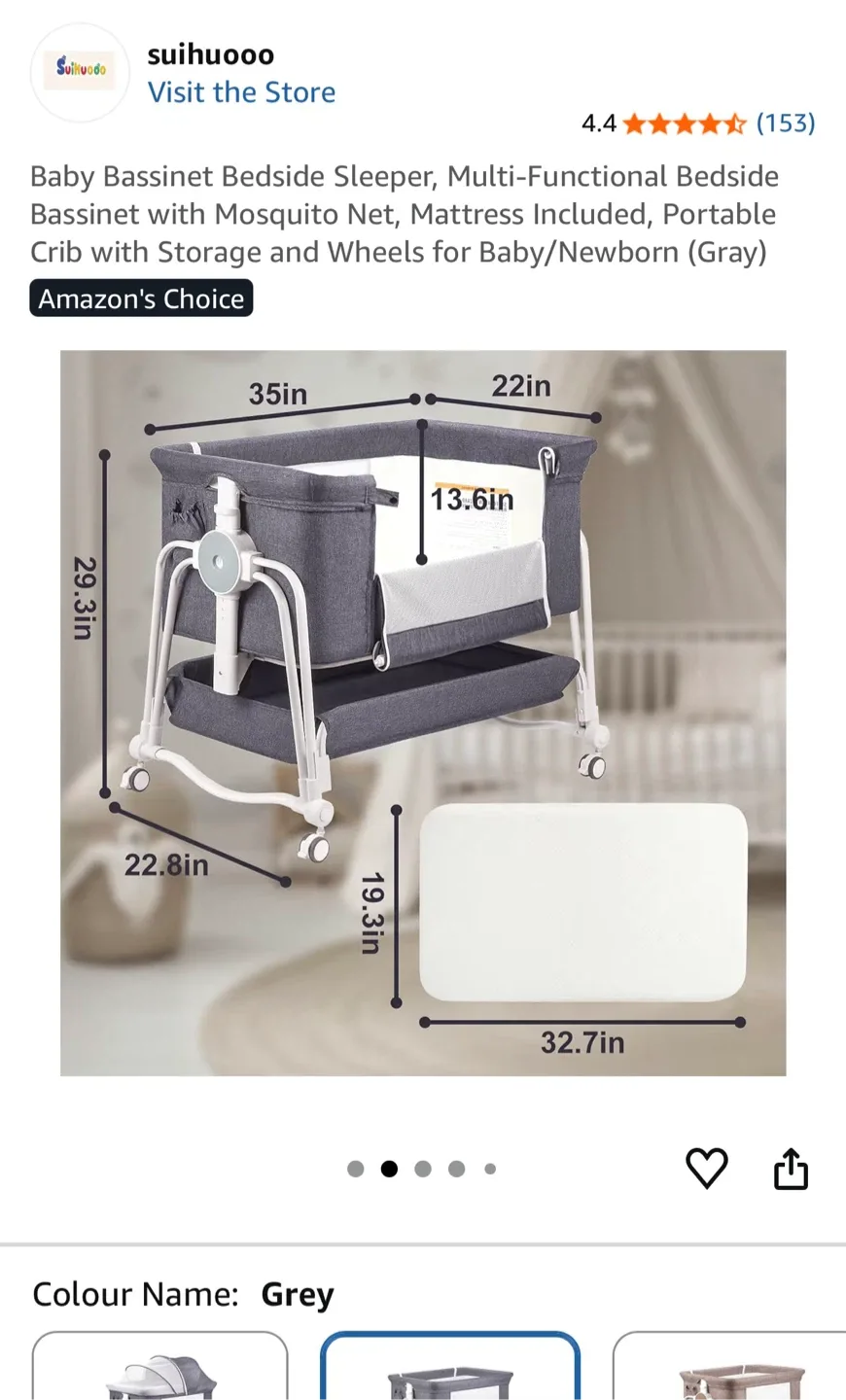 Suihuooo Baby Bassinet Bedside Sleeper - Grey