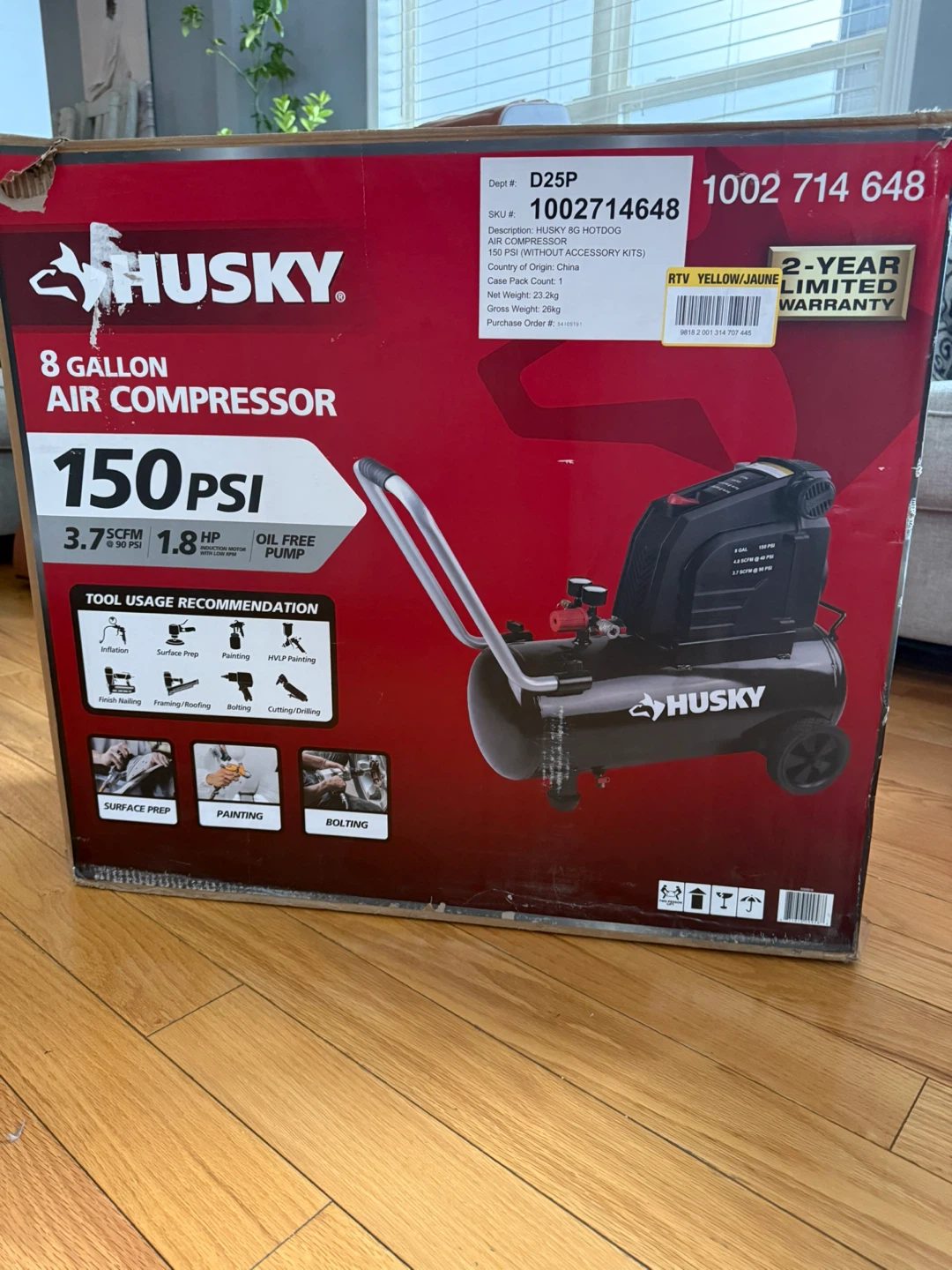 New Husky 8 Gal Air Compressor 150 PSI