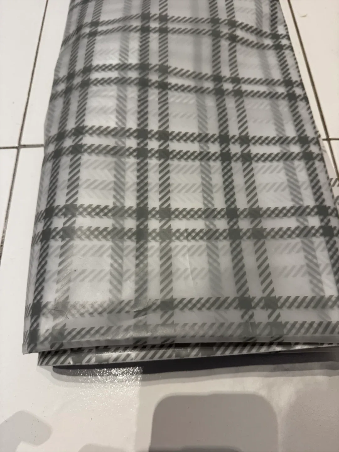 #cleanout Shower Curtain—Grey Plaid Pattern