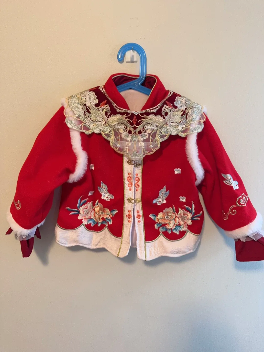 Red Chinese Traditional Embroidered Toddler Jacket