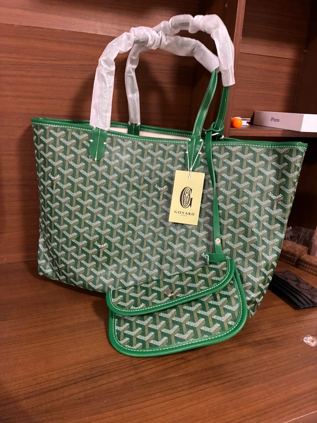 Goyard Green Tote Bag with Pouch