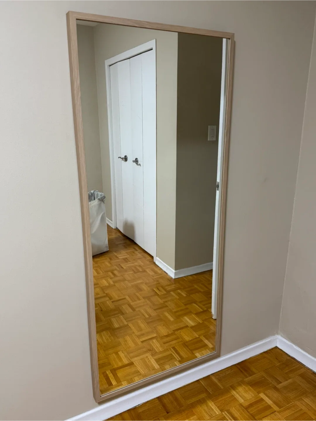 IKEA Full Length Mirror with Light Wood Frame
