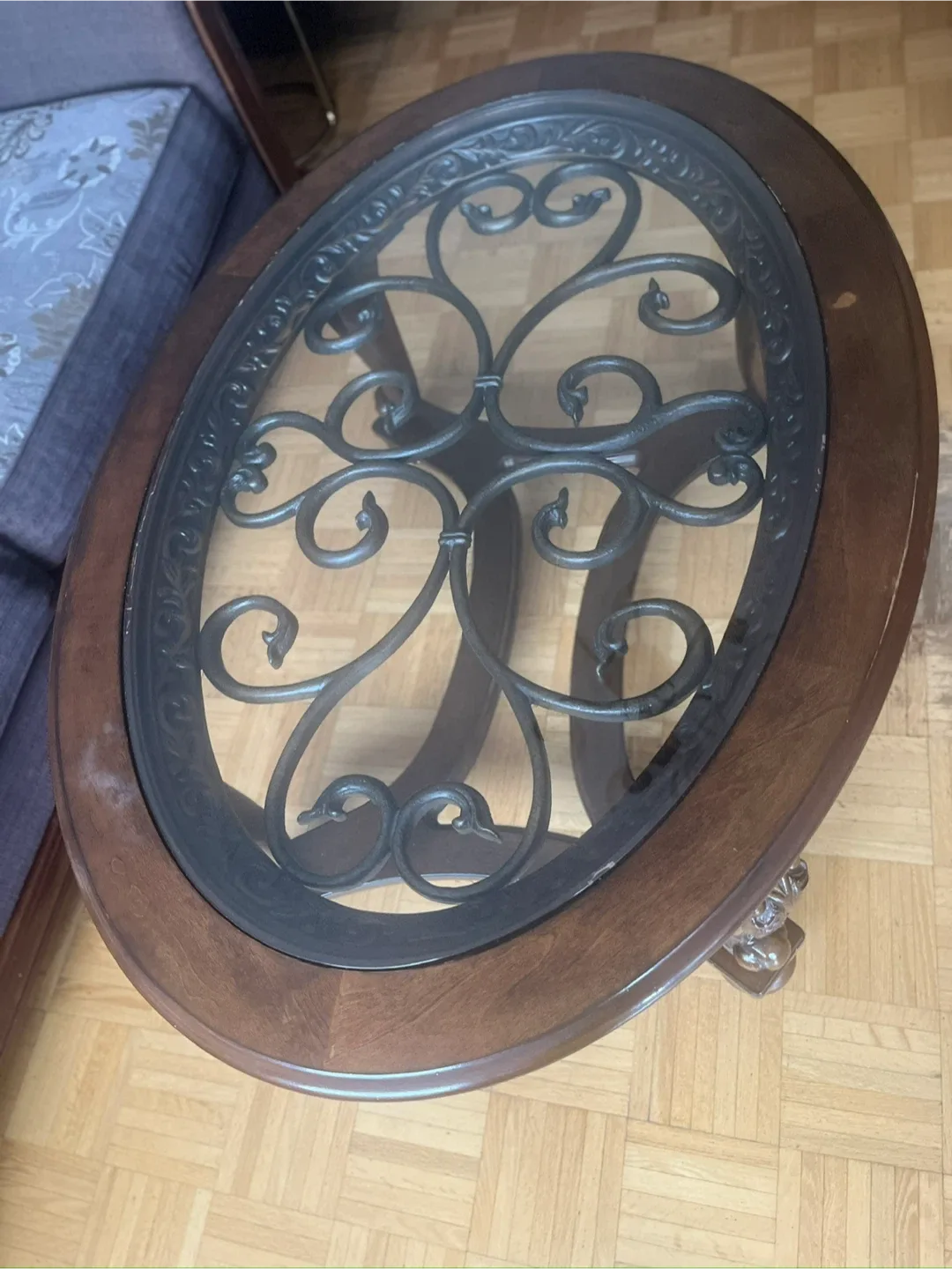 3 Brown Couches and Oval Glass Top Coffee Table image indicator(3)