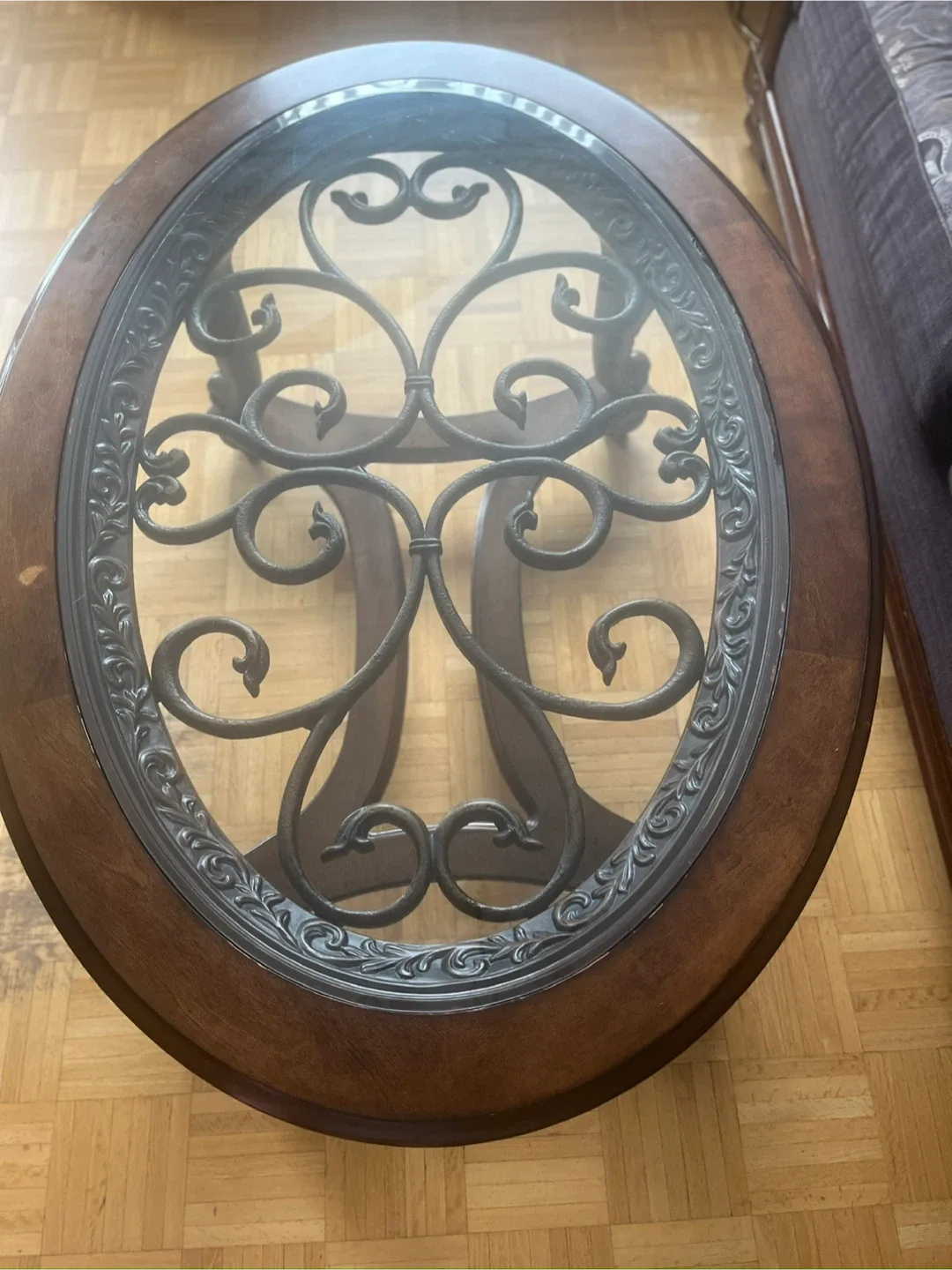 3 Brown Couches and Oval Glass Top Coffee Table image indicator(2)