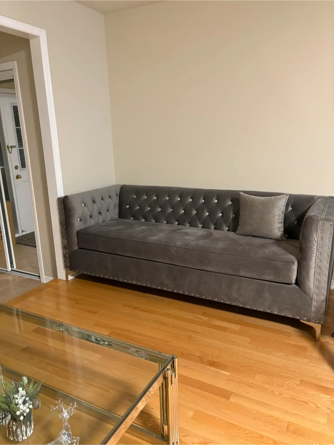 Grey Velvet Tufted Sofa image indicator(3)