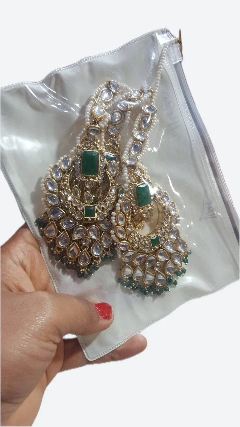 Kundan Earrings with Green Accents