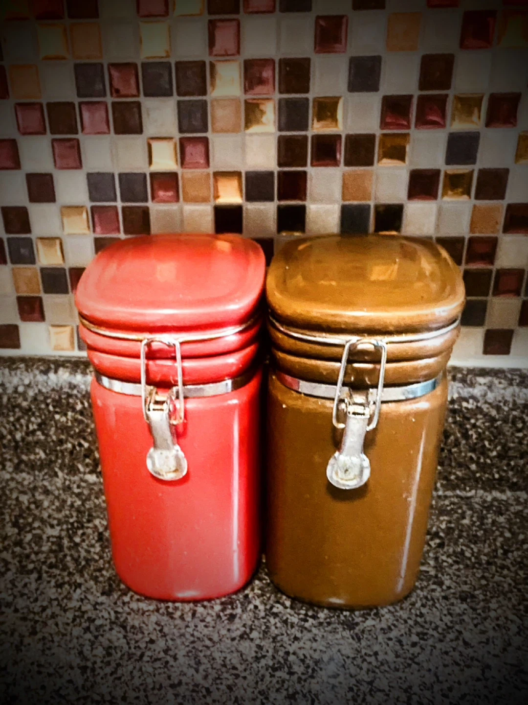 Red & Brown Kitchen Canisters