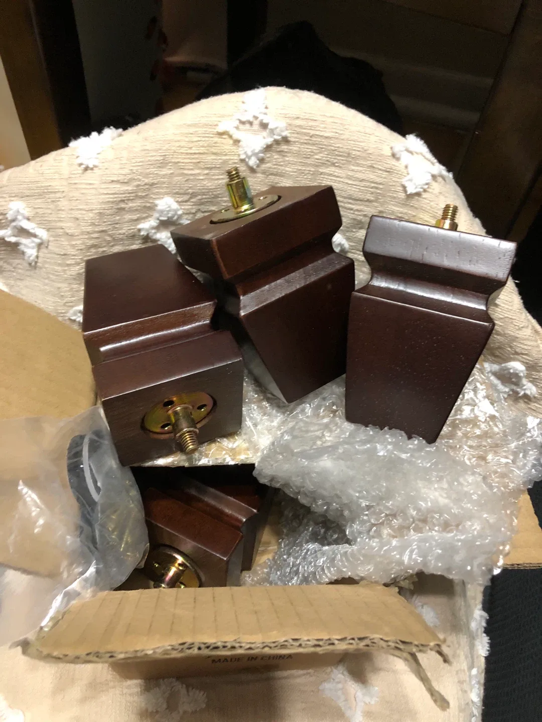 NEW-Set  of 4 Dark Brown Wood Furniture Legs image indicator(4)