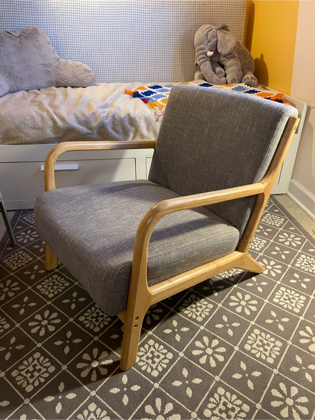 Mid Century Modern Gray Upholstered Light Wood Chair