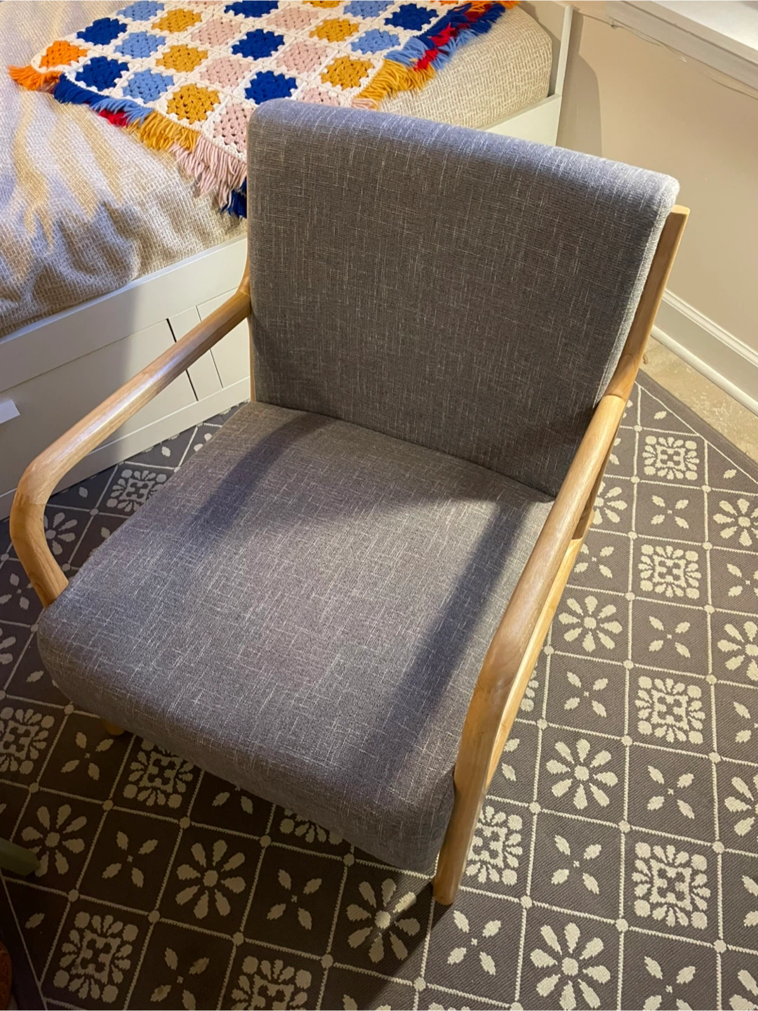 Mid Century Modern Gray Upholstered Light Wood Chair - photo 2