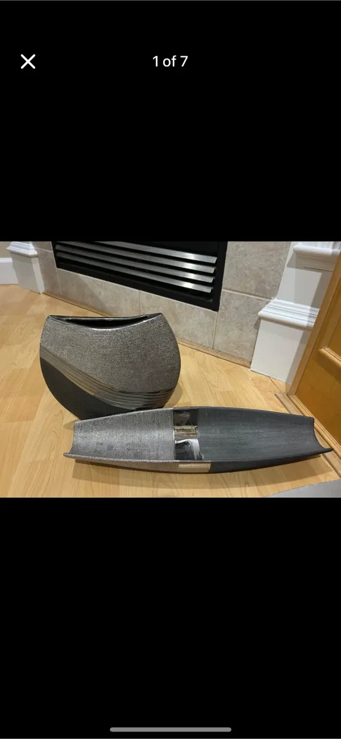 Decorative Vase Set - Silver & Black