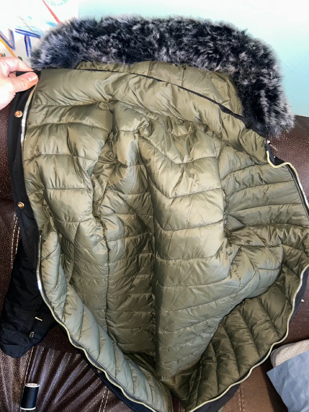 Reversible Puffer Coat with Faux Fur Hood image indicator(2)