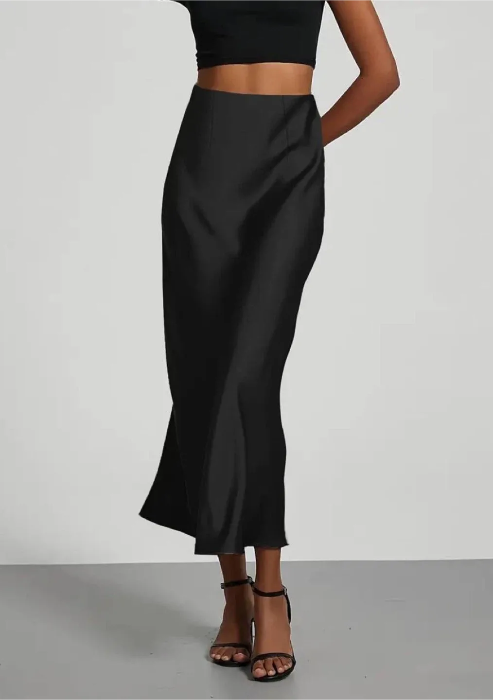 Black Satin Midi Skirt, size S image indicator(6)