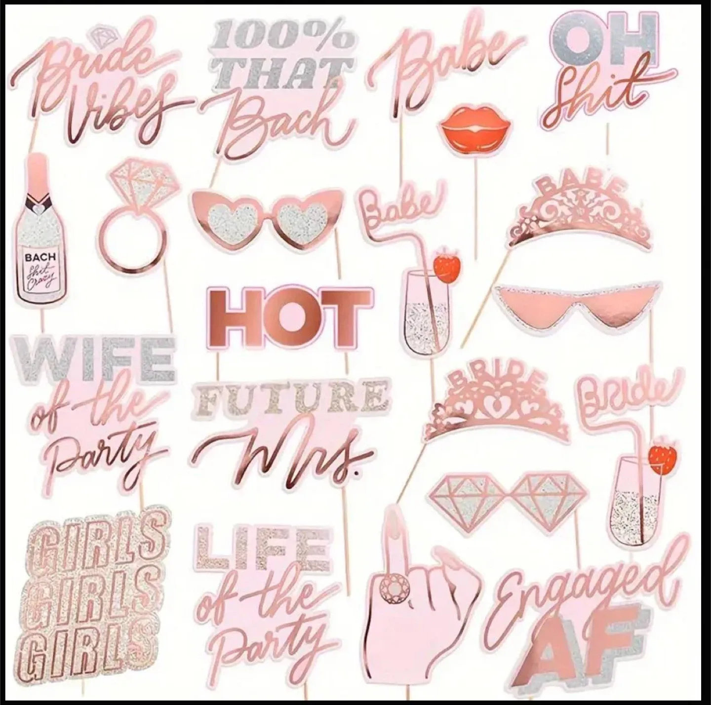 24 Piece Bachelorette Party Photo Booth Props