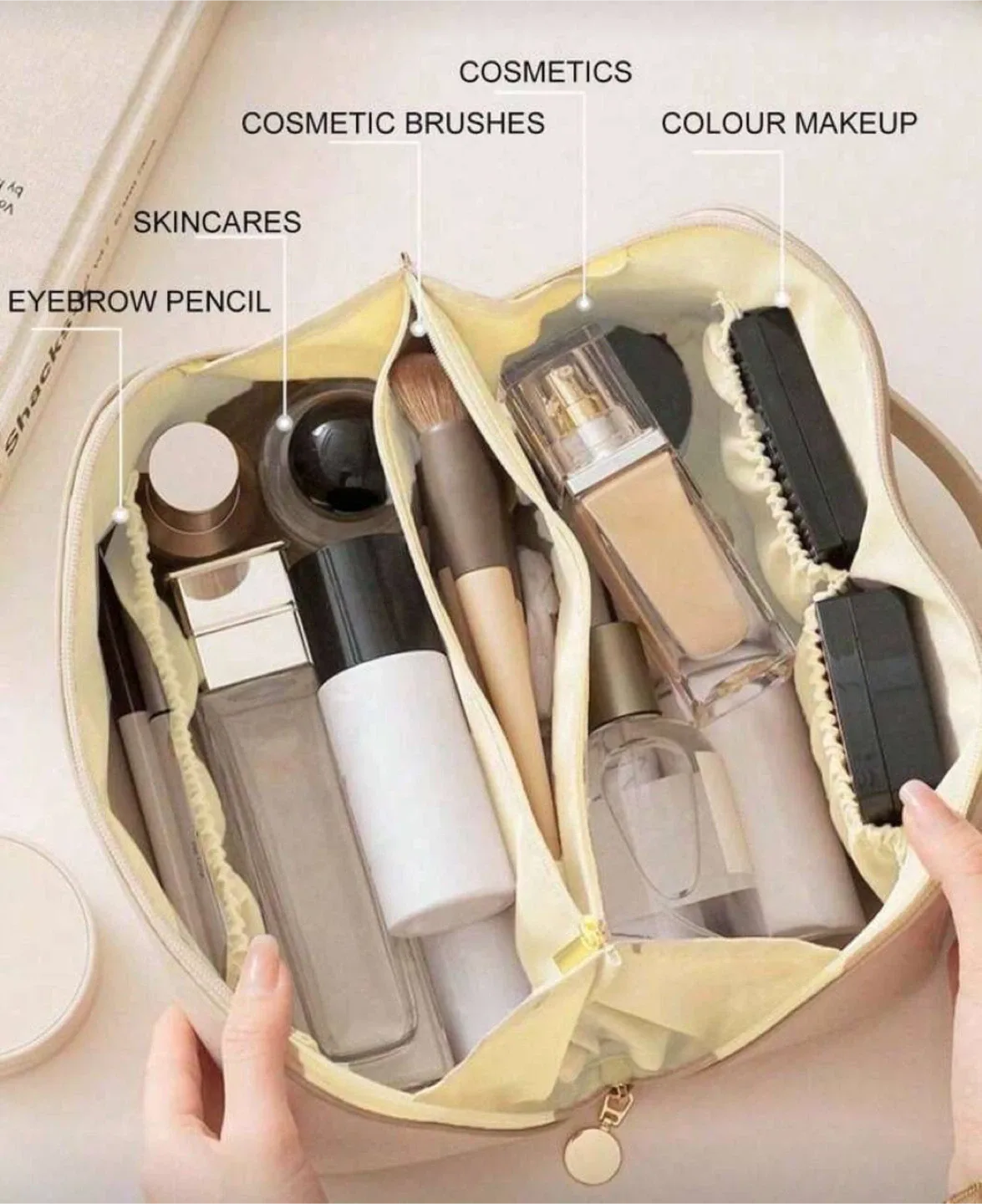 Large Makeup Bag / Travel Cosmetic Organizer (Pink or White) image indicator(3)