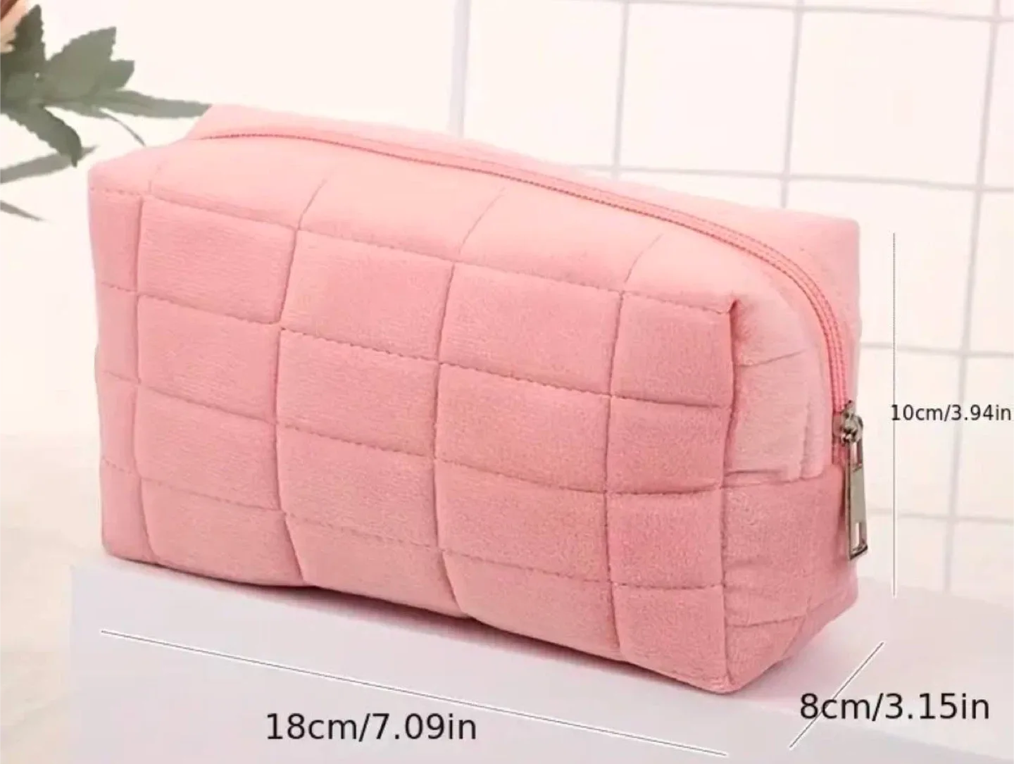 Plush Blue Makeup Bag with Zipper image indicator(4)