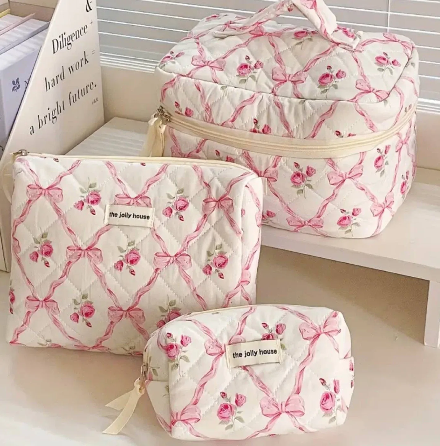 Rose and Bow Cosmetic Bags Set