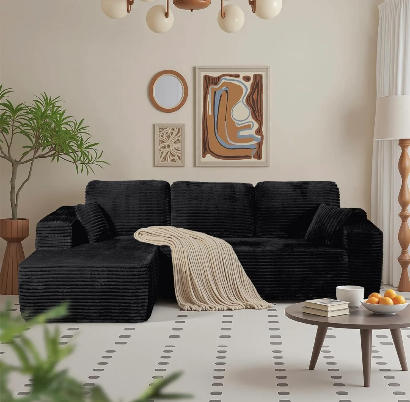 Idea Home Black Corduroy Sectional Sofa image indicator(6)