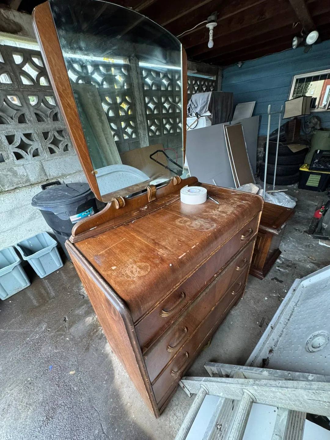 Vintage Wood Dresser with Mirror