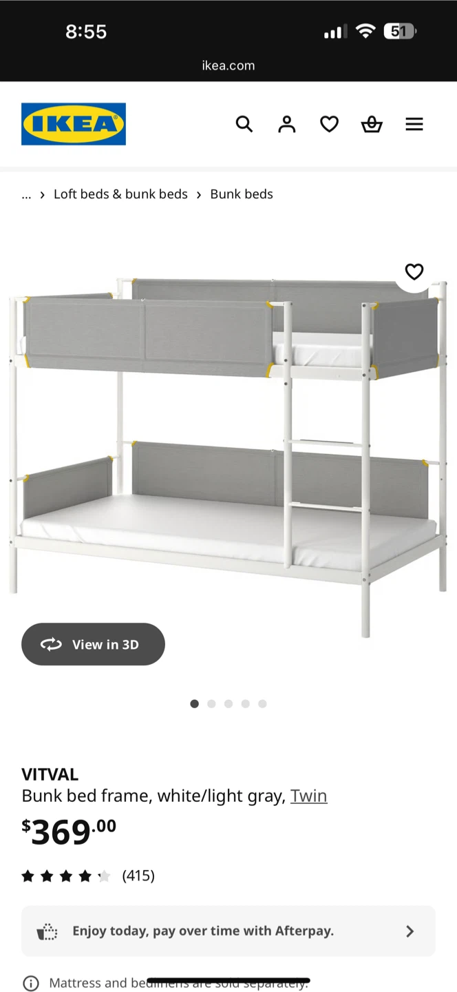 IKEA VITVAL Bunk Bed Frame - White/Light Gray Twin