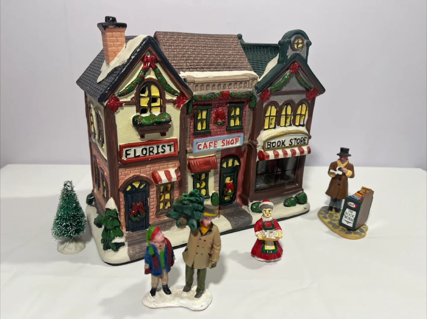 Christmas Village Florist Cafe Bookstore Vintage