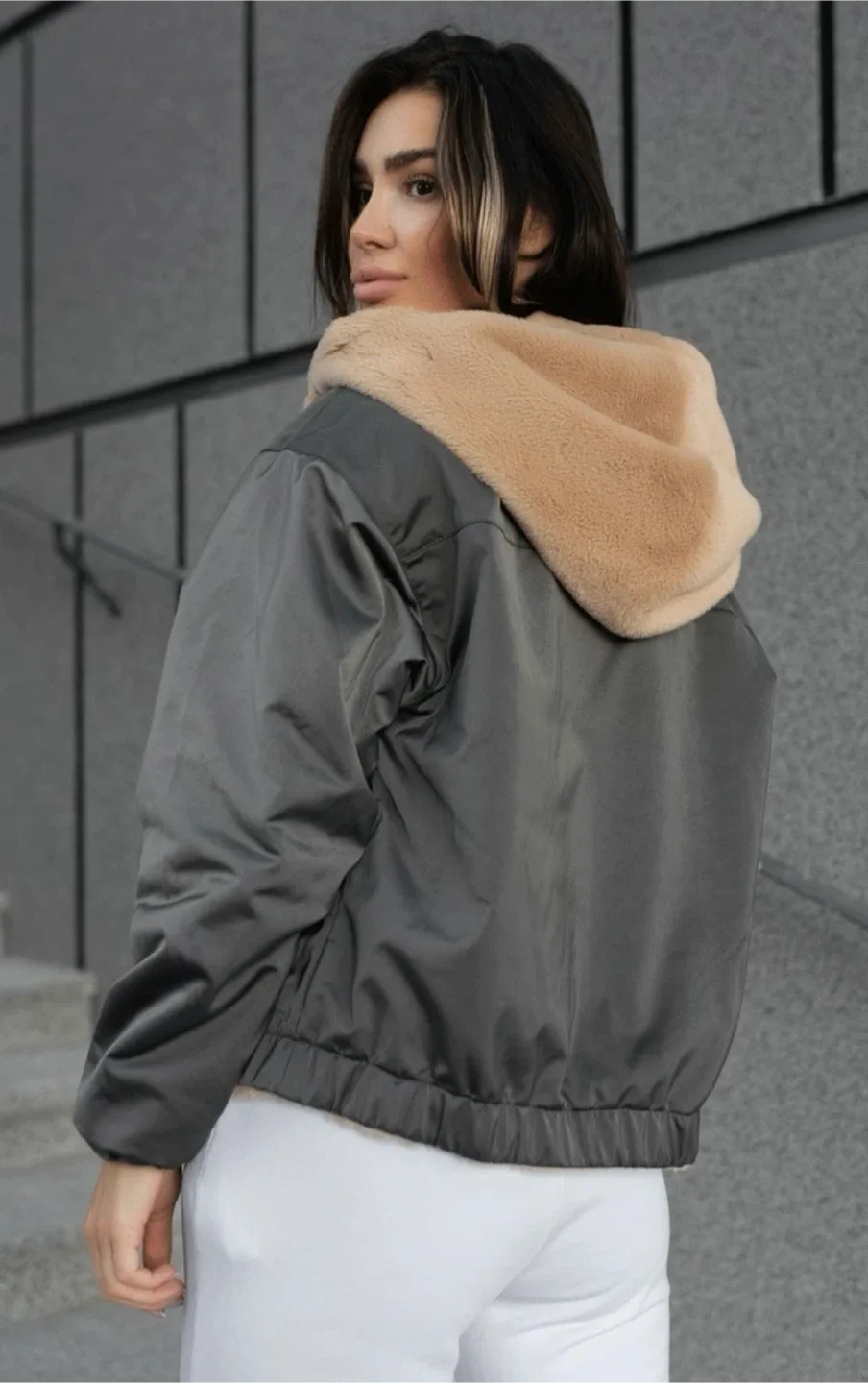 Fuzzy Beige Hooded Women’s Jacket image indicator(2)