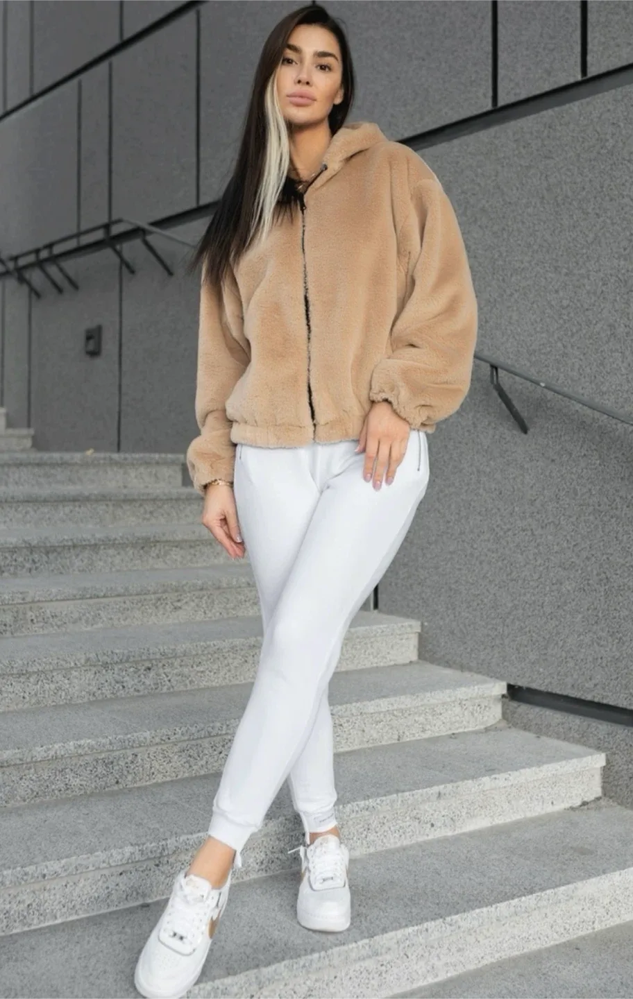 Fuzzy Beige Hooded Women’s Jacket image indicator(7)