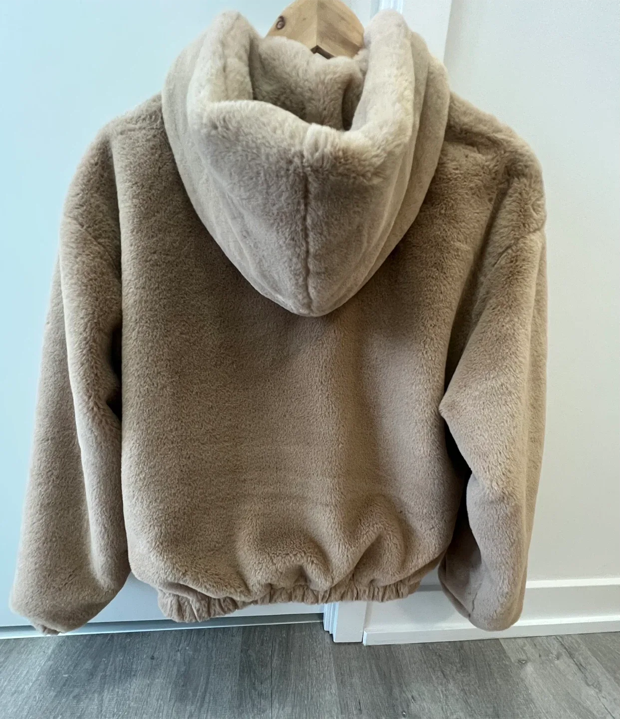 Fuzzy Beige Hooded Women’s Jacket image indicator(9)