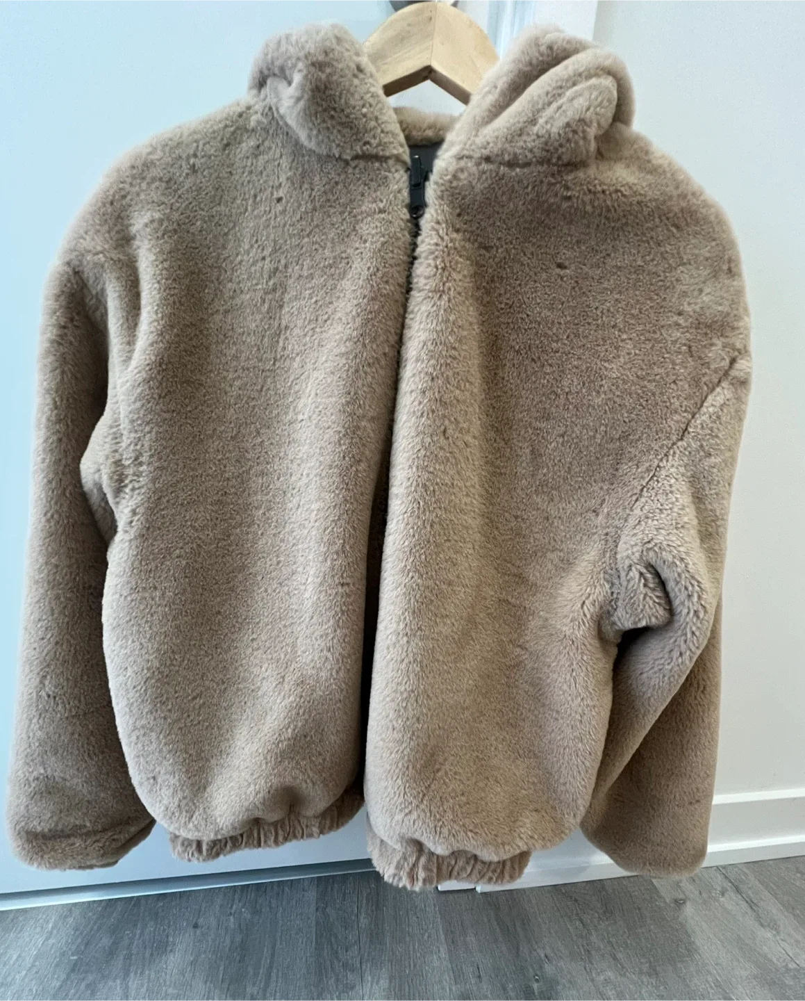 Fuzzy Beige Hooded Women’s Jacket image indicator(8)