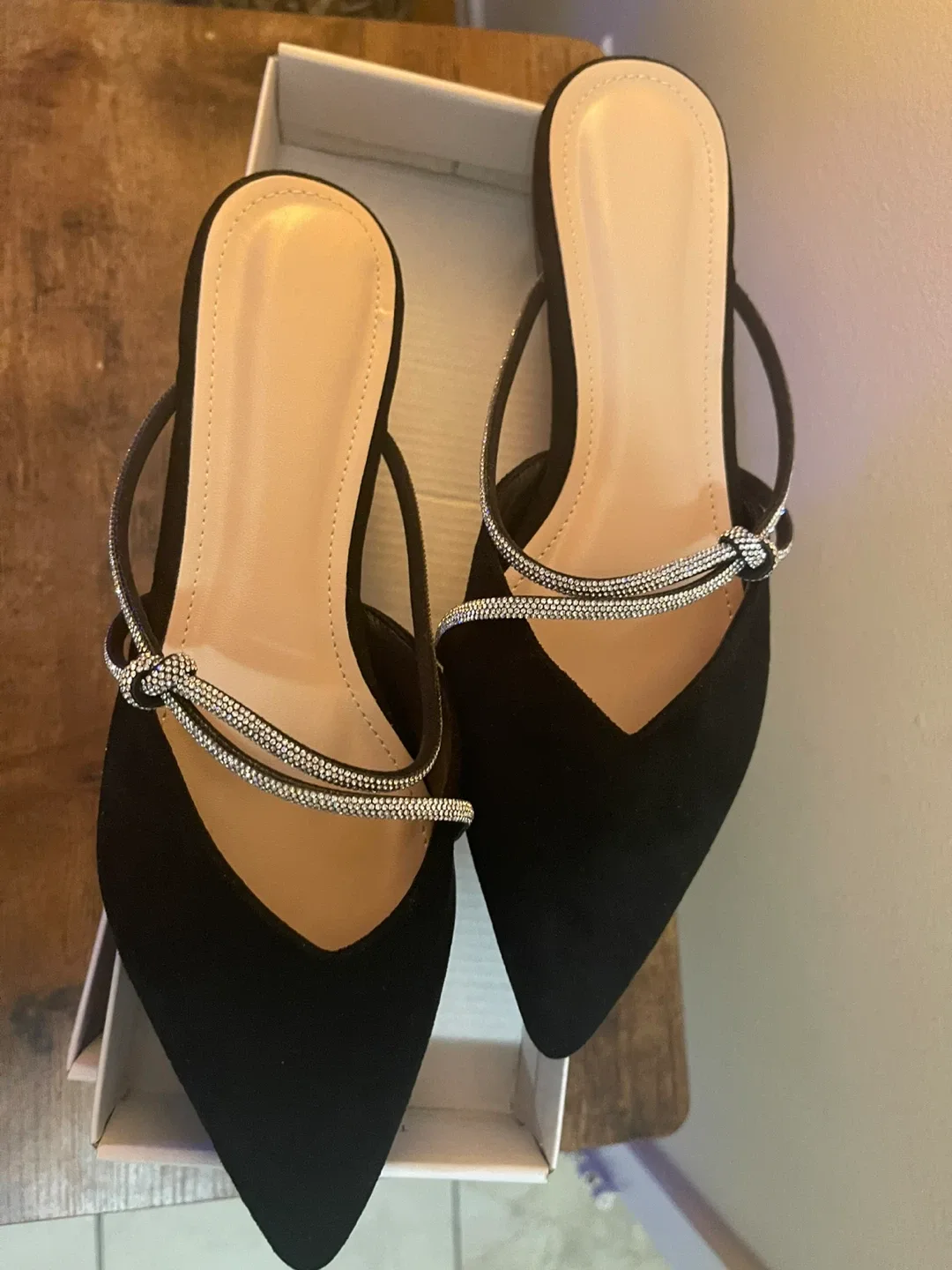 Black Pointed Mules - Size 42