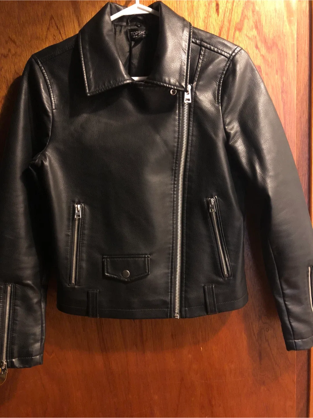 #Cleanout Topshop Black Faux Leather Biker Jacket - Size US 4 image indicator(3)