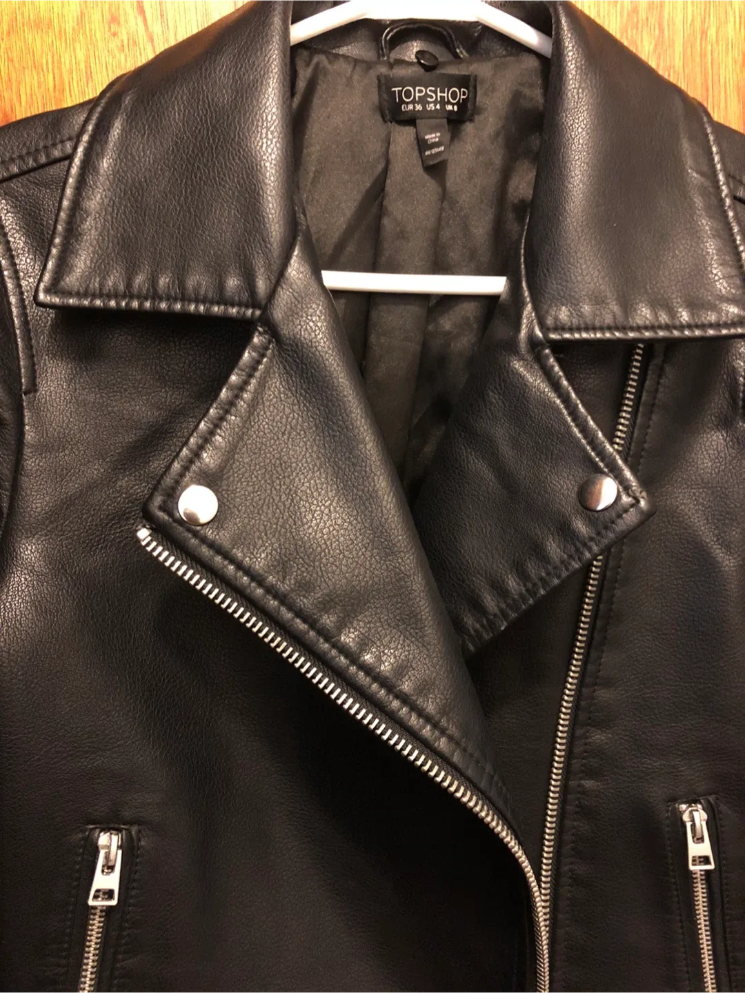 #Cleanout Topshop Black Faux Leather Biker Jacket - Size US 4 image indicator(2)