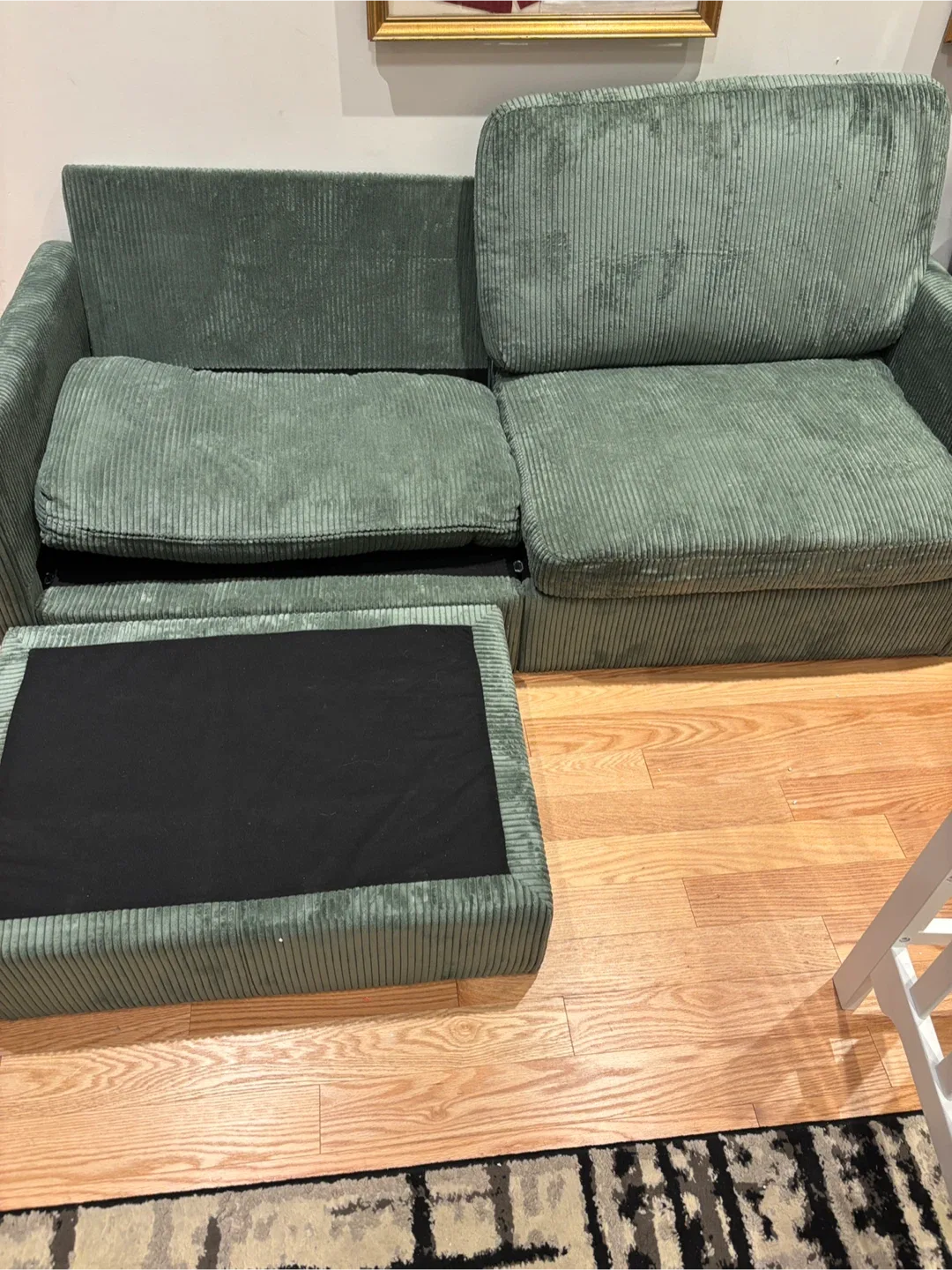 Green Corduroy Sofa with Ottoman- AS IS