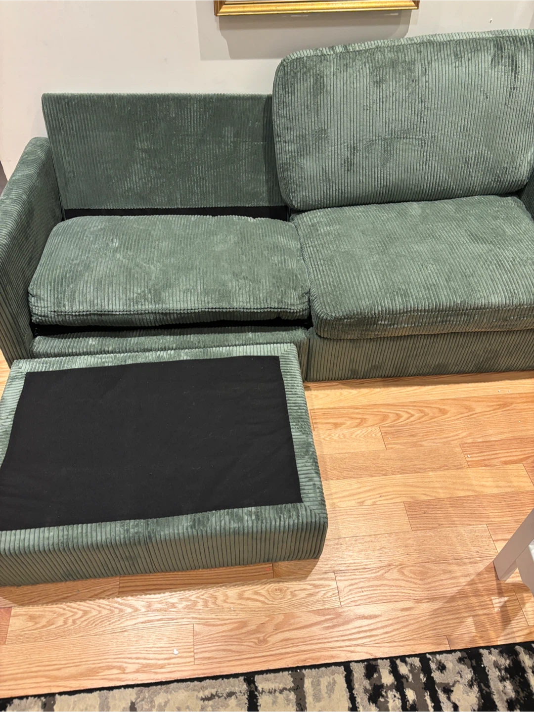 Green Corduroy Sofa with Ottoman- AS IS - photo 2